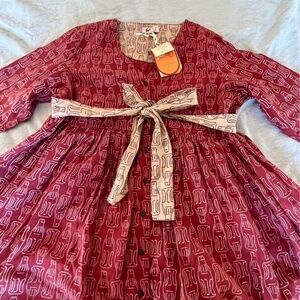 New FabIndia Indian Hand-Dyed Cotton Textile Babydoll Dress With Quirky Bottle P